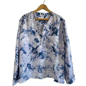Westbound Light Blue and Navy Tie-Dye Henley Pullover